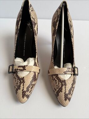 Giuseppe Zanotti Design Beige & Brown Snake-Print Pumps with Red Heel